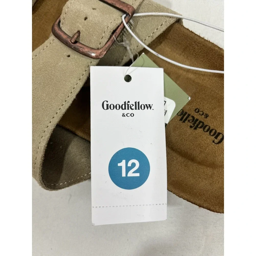 Goodfellow & Co Mens Suede Double Strap Buckle Slide Sandals Tan Size 12 NEW